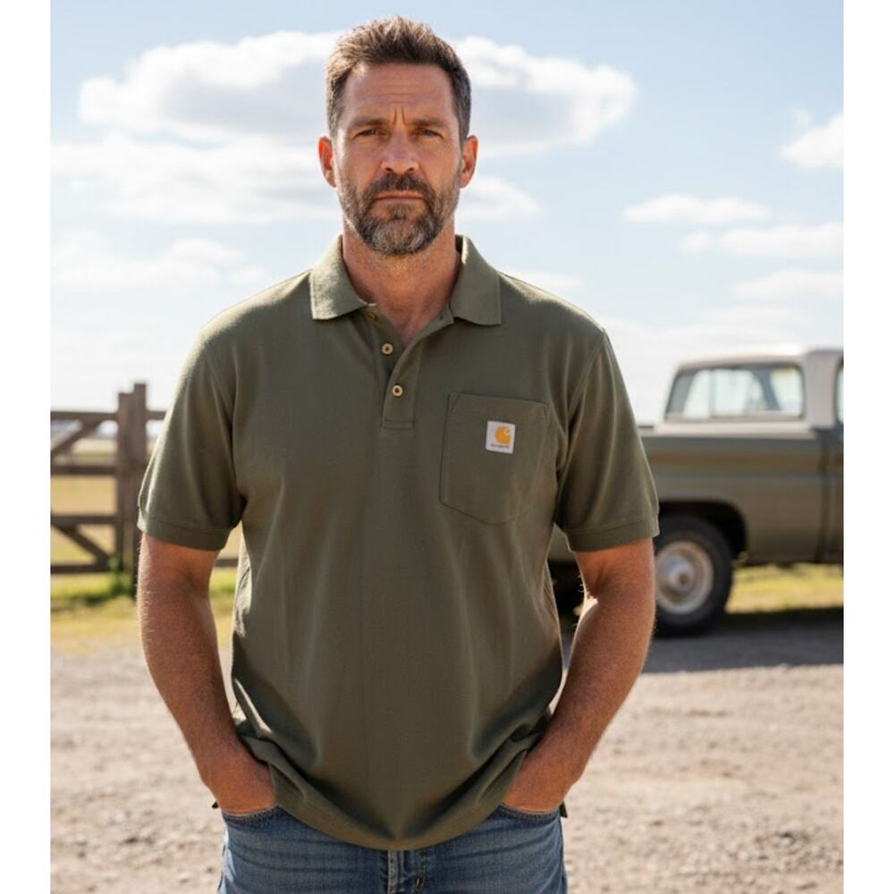 Carhartt Men's Medium Olive Green Polo Shirt K121 Workwear Gorpcore Tactical